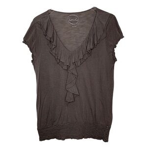 MACY'S INC INTERNATIONAL CONCEPTS Blouse  Peasant style Ruffles Dark gray